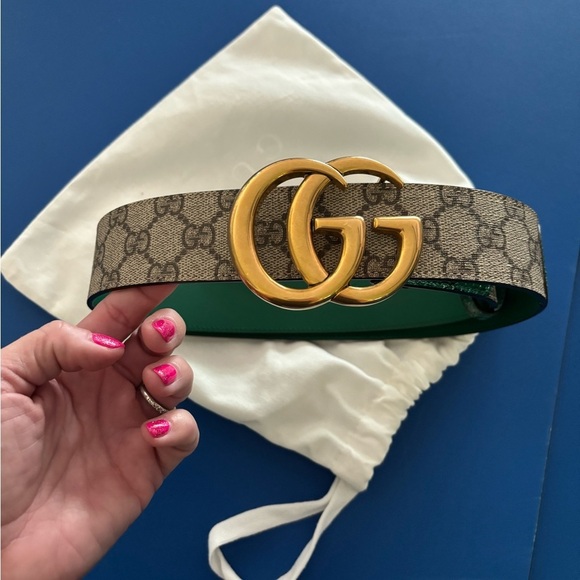 GUCCI Belt 75 30 Green Python Skin Signature Logo Print! Limited Edition RARE main image 4